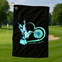 Hummingbird Sunflower Teal Ribbon Scleroderma Awareness Golf Towel thumb 1