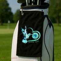 Hummingbird Sunflower Teal Ribbon Scleroderma Awareness Golf Towel thumb 2