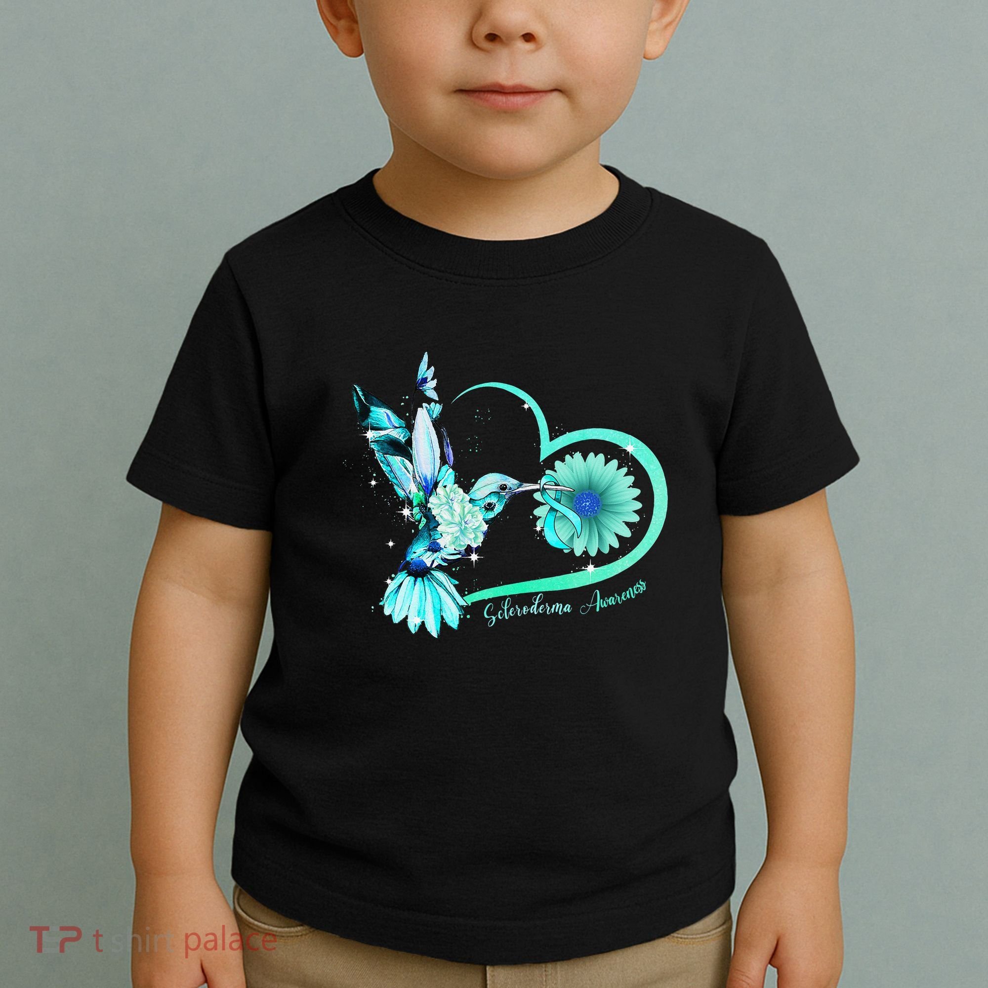 Hummingbird Sunflower Teal Ribbon Scleroderma Awareness Toddler T-Shirt