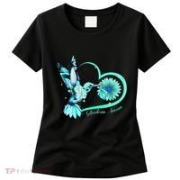 Hummingbird Sunflower Teal Ribbon Scleroderma Awareness Women's T-Shirt thumb 0