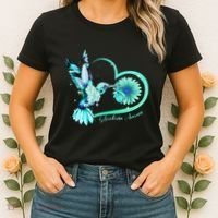 Hummingbird Sunflower Teal Ribbon Scleroderma Awareness Women's T-Shirt thumb 2