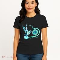 Hummingbird Sunflower Teal Ribbon Scleroderma Awareness Women's T-Shirt thumb 4