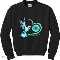Hummingbird Sunflower Teal Ribbon Scleroderma Awareness Kids Sweatshirt thumb 0