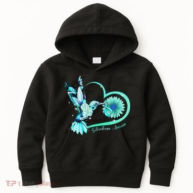Hummingbird Sunflower Teal Ribbon Scleroderma Awareness Kids Hoodie