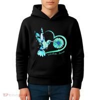Hummingbird Sunflower Teal Ribbon Scleroderma Awareness Kids Hoodie thumb 4