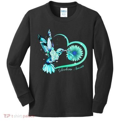 Hummingbird Sunflower Teal Ribbon Scleroderma Awareness Kids Long Sleeve Shirt