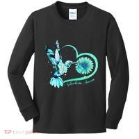 Hummingbird Sunflower Teal Ribbon Scleroderma Awareness Kids Long Sleeve Shirt thumb 0