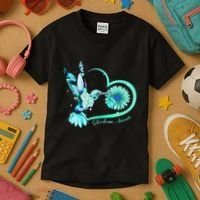 Hummingbird Sunflower Teal Ribbon Scleroderma Awareness Kids T-Shirt thumb 3