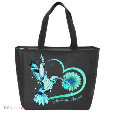 Hummingbird Sunflower Teal Ribbon Scleroderma Awareness Tote Bag