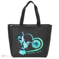 Hummingbird Sunflower Teal Ribbon Scleroderma Awareness Tote Bag thumb 0