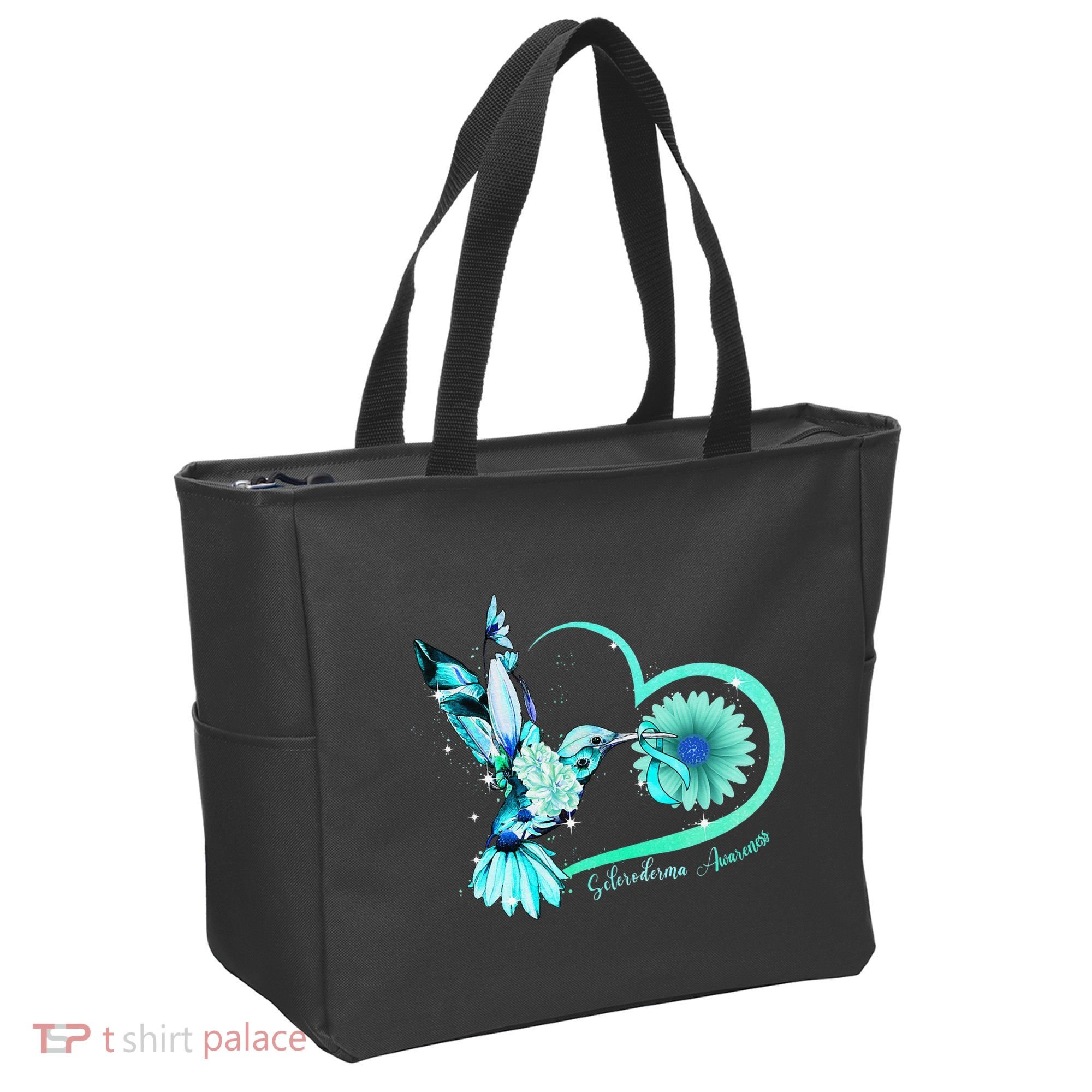 Hummingbird Sunflower Teal Ribbon Scleroderma Awareness Tote Bag