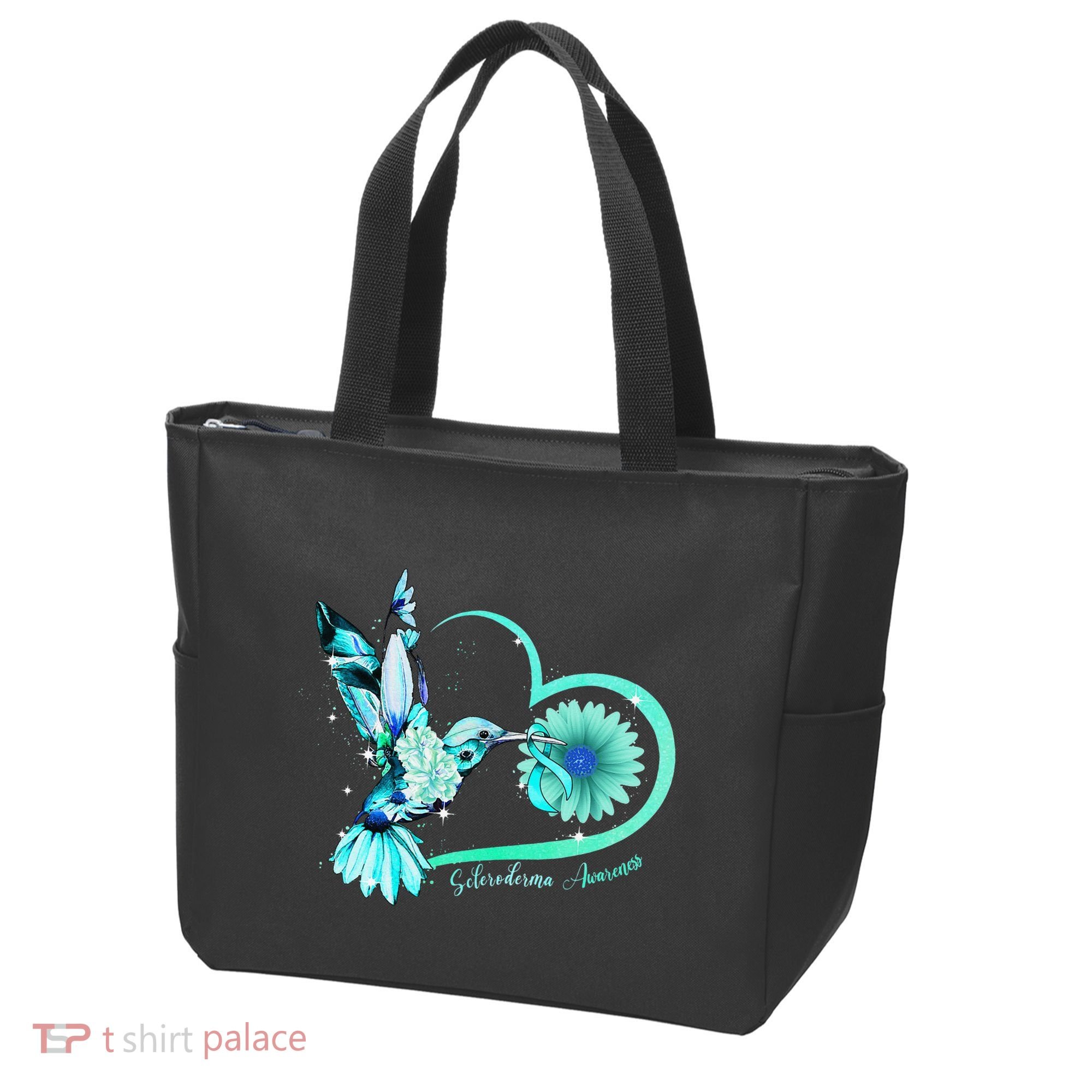 Hummingbird Sunflower Teal Ribbon Scleroderma Awareness Tote Bag