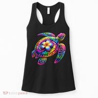 Hawaiian Sea Turtle Tie Dye Hawaii Vacation Beach Summer Women's Tank Top thumb 0