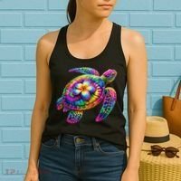 Hawaiian Sea Turtle Tie Dye Hawaii Vacation Beach Summer Women's Tank Top thumb 2
