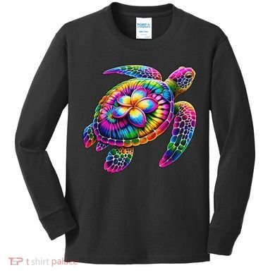 Hawaiian Sea Turtle Tie Dye Hawaii Vacation Beach Summer Kids Long Sleeve Shirt