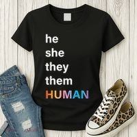 He She They Them Human LGBT Pride Rainbow Women's T-Shirt thumb 3