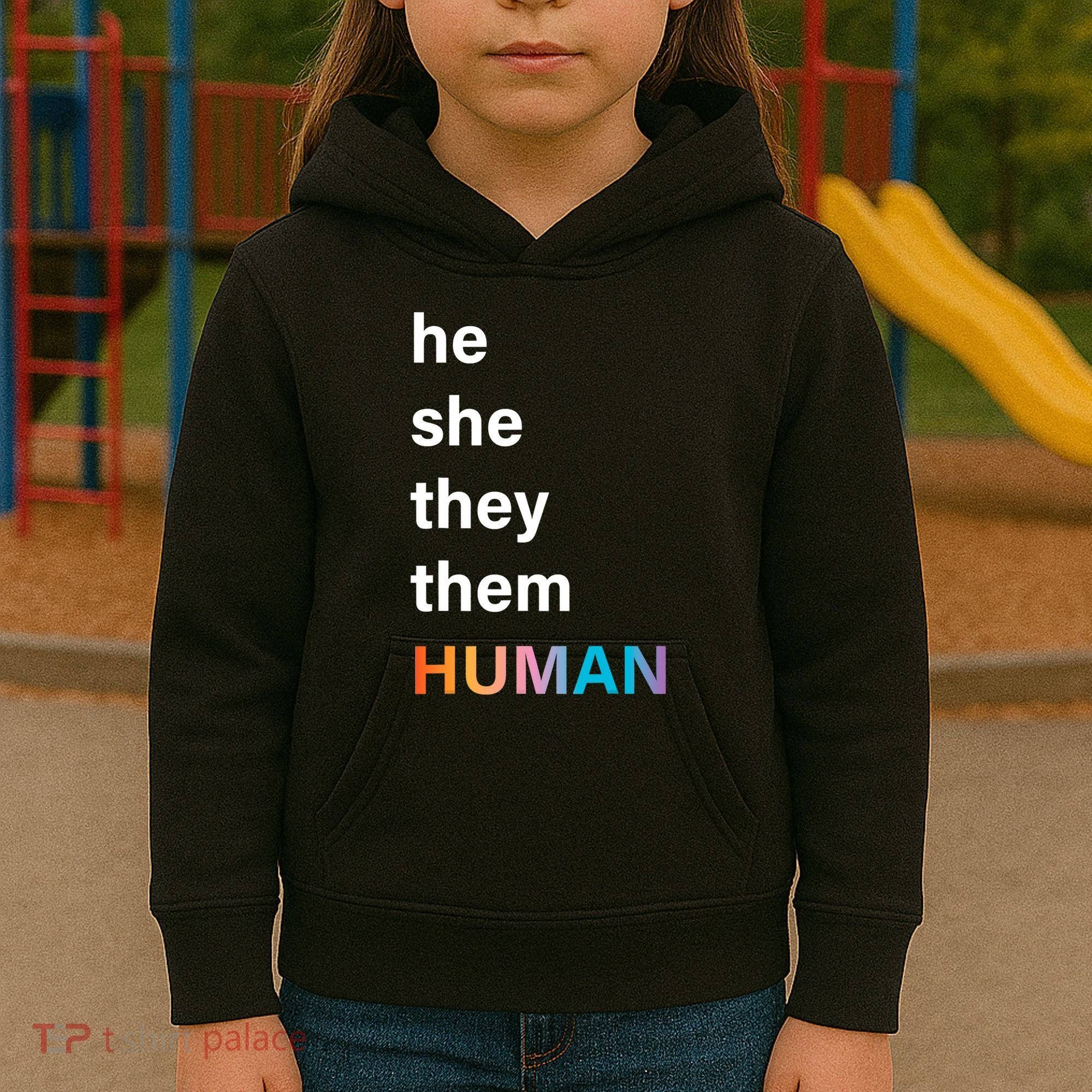 He She They Them Human LGBT Pride Rainbow Kids Hoodie