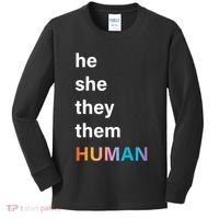 He She They Them Human LGBT Pride Rainbow Kids Long Sleeve Shirt thumb 0