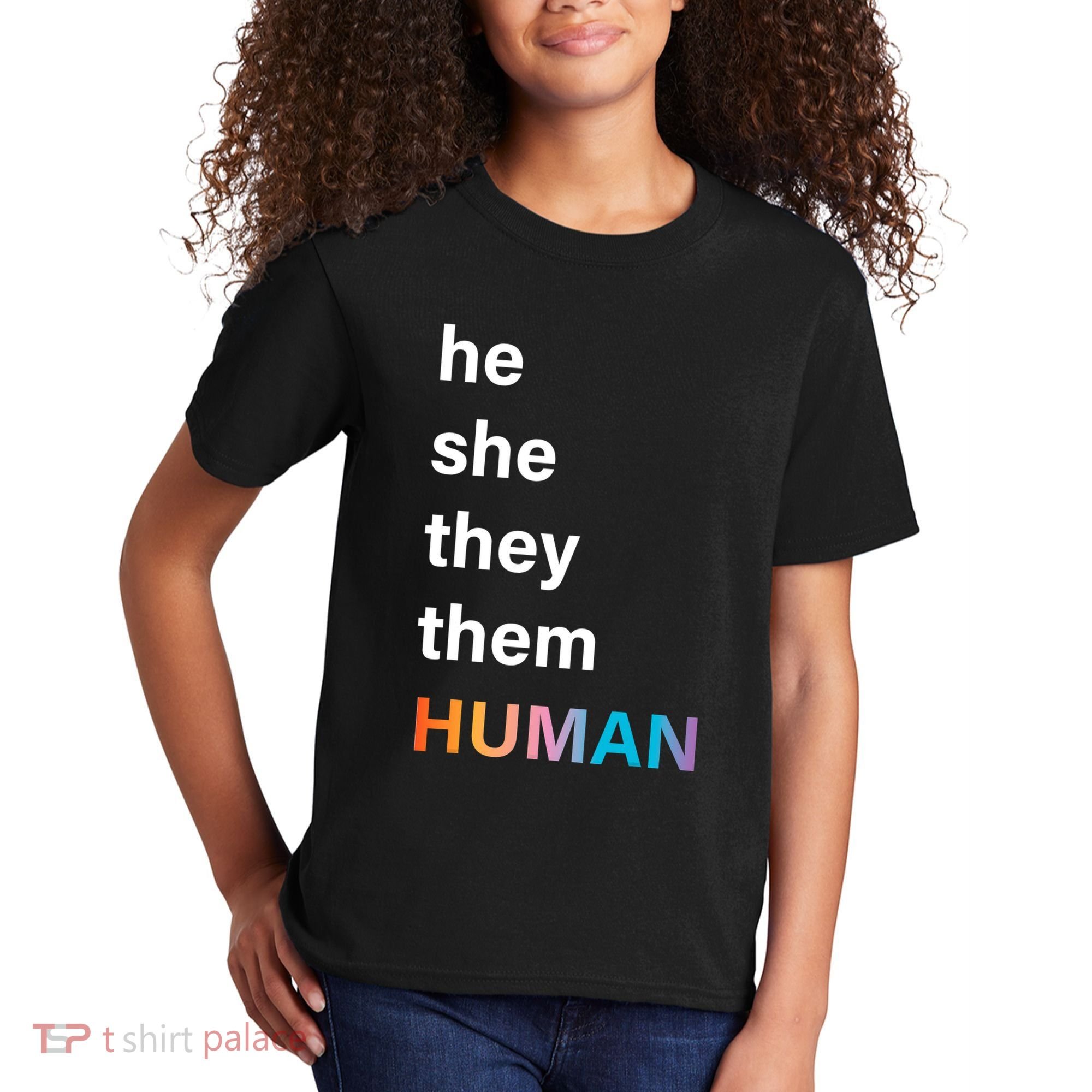 He She They Them Human LGBT Pride Rainbow Kids T-Shirt