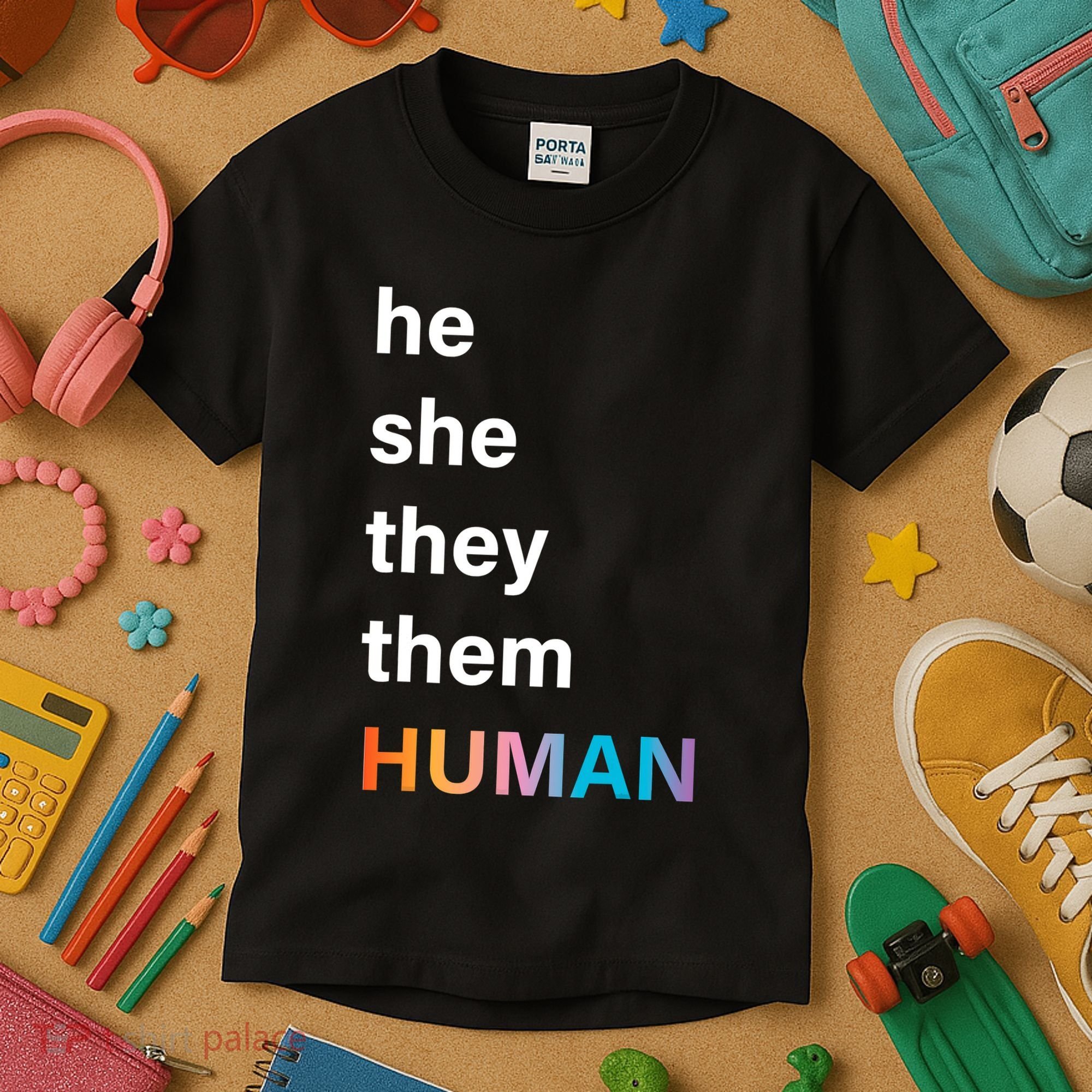 He She They Them Human LGBT Pride Rainbow Kids T-Shirt