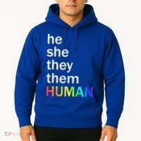 He She They Them Human LGBTQ Pride Hoodie thumb 2