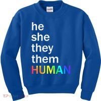 He She They Them Human LGBTQ Pride Kids Sweatshirt thumb 0