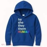 He She They Them Human LGBTQ Pride Kids Hoodie thumb 0