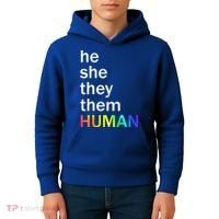 He She They Them Human LGBTQ Pride Kids Hoodie thumb 4