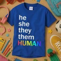 He She They Them Human LGBTQ Pride Kids T-Shirt thumb 3