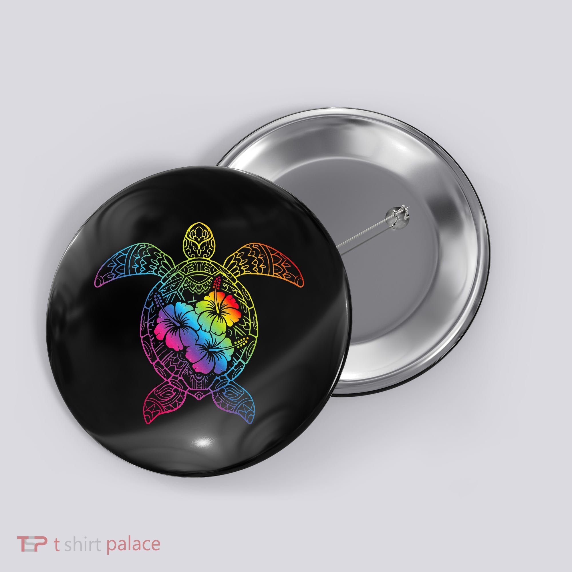 Hawaiian Sea Turtle Tropical Hibiscus Ocean Animal Hawaii Button