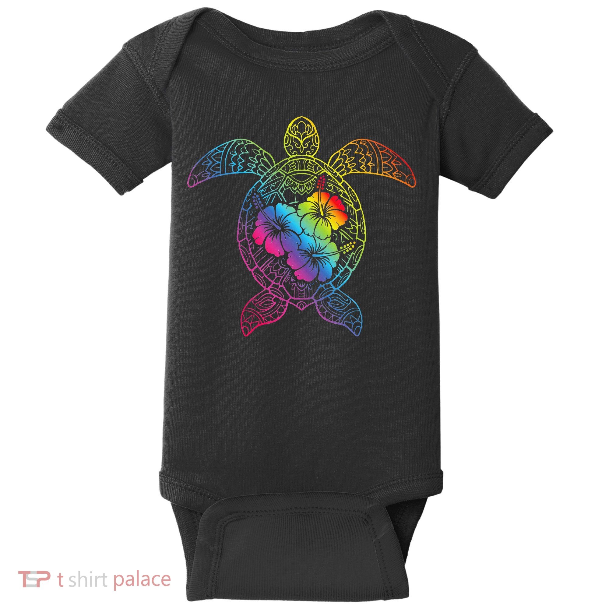 Hawaiian Sea Turtle Tropical Hibiscus Ocean Animal Hawaii Baby Bodysuit