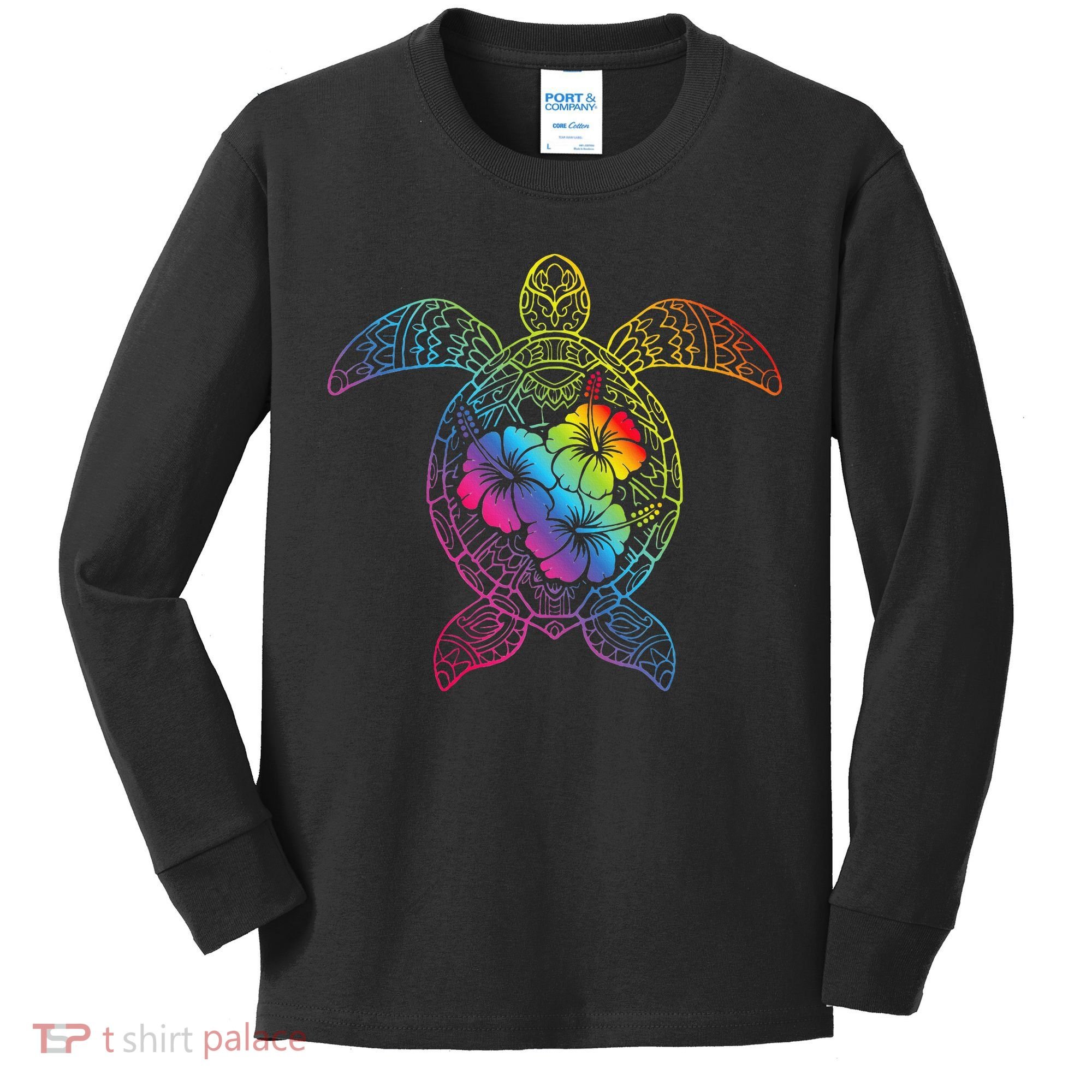 Hawaiian Sea Turtle Tropical Hibiscus Ocean Animal Hawaii Kids Long Sleeve Shirt