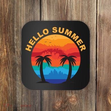 Hello Summer Tropical Sunset Beach Coaster