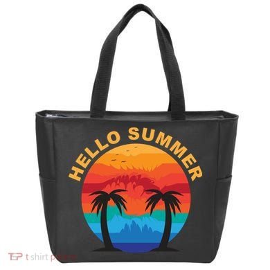 Hello Summer Tropical Sunset Beach Tote Bag