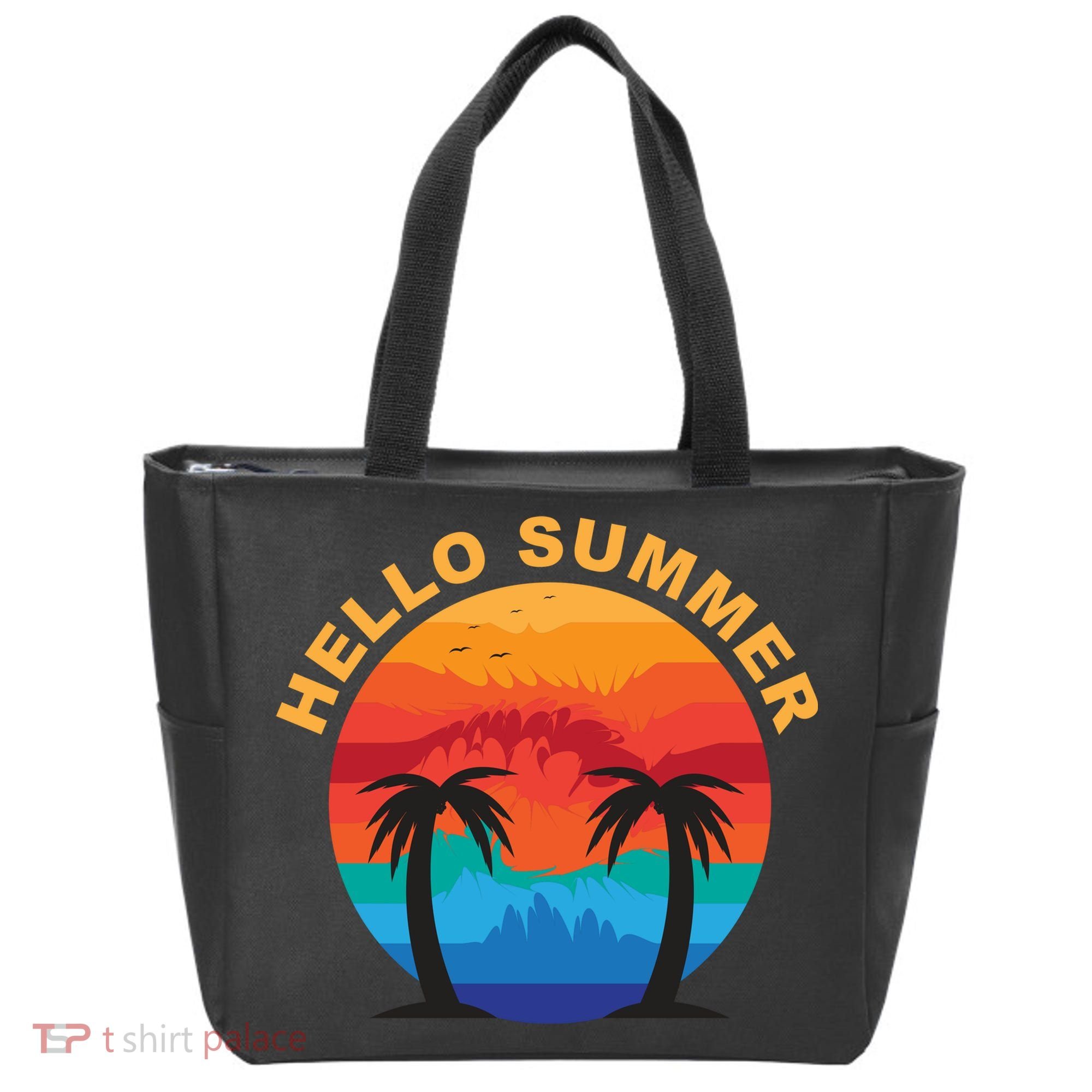 Hello Summer Tropical Sunset Beach Tote Bag