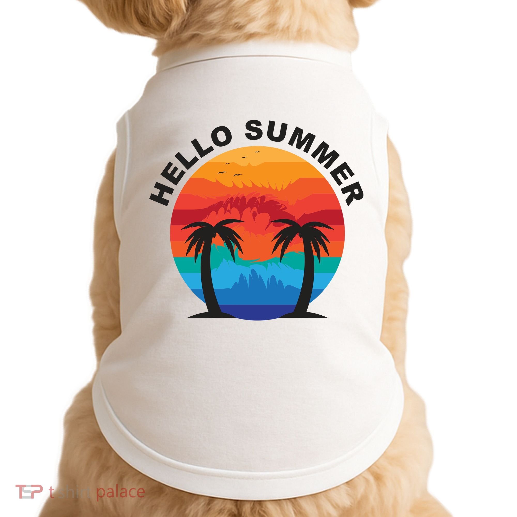 Hello Summer Tropical Sunset Beach Doggie Tank