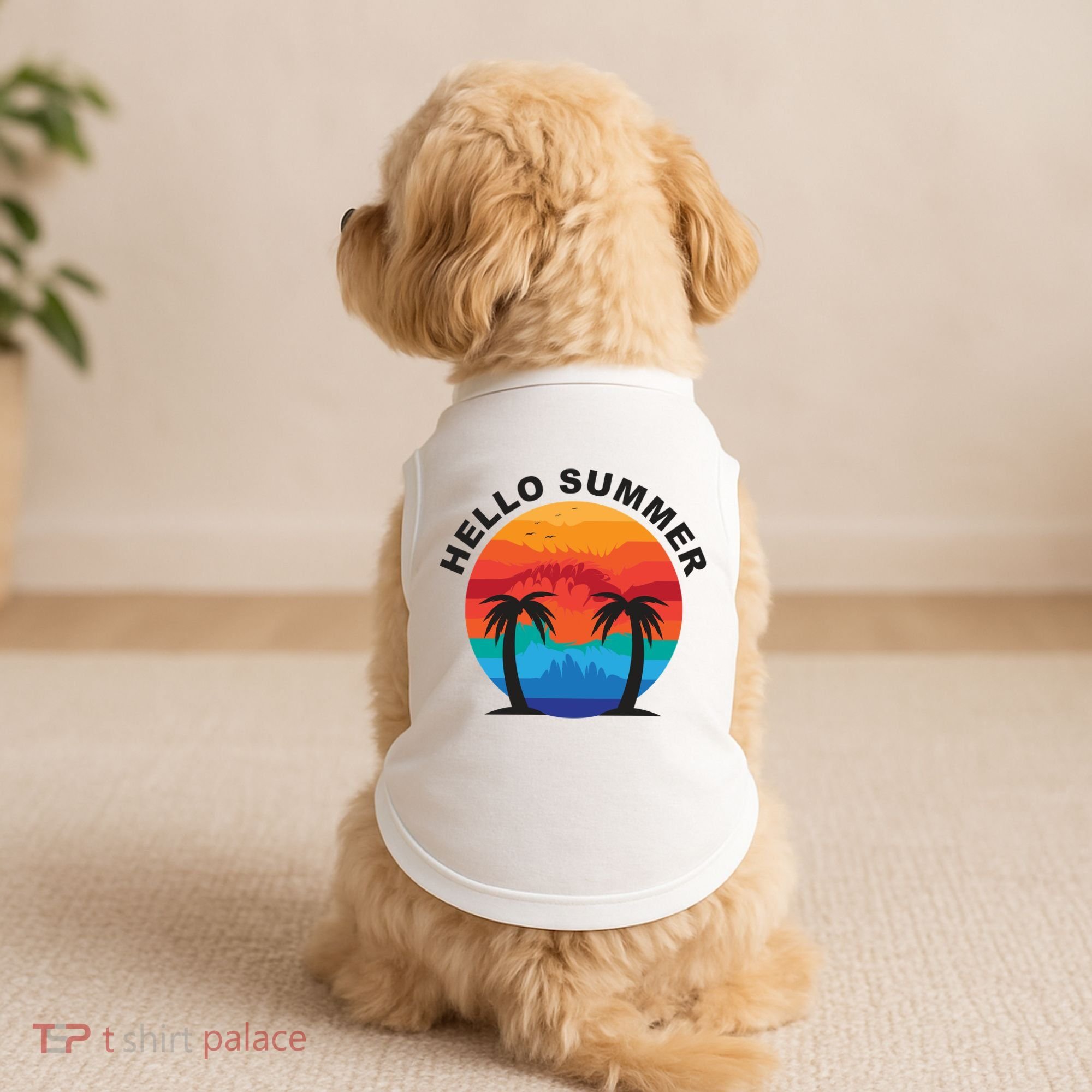 Hello Summer Tropical Sunset Beach Doggie Tank