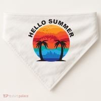 Hello Summer Tropical Sunset Beach USA-Made Doggie Bandana thumb 0