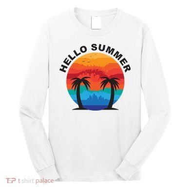 Hello Summer Tropical Sunset Beach Long Sleeve Shirt