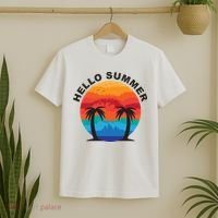 Hello Summer Tropical Sunset Beach T-Shirt thumb 2