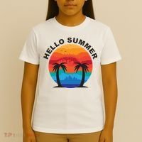 Hello Summer Tropical Sunset Beach T-Shirt thumb 4