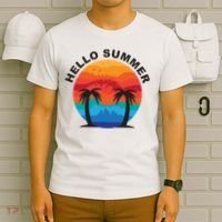 Hello Summer Tropical Sunset Beach T-Shirt thumb 6