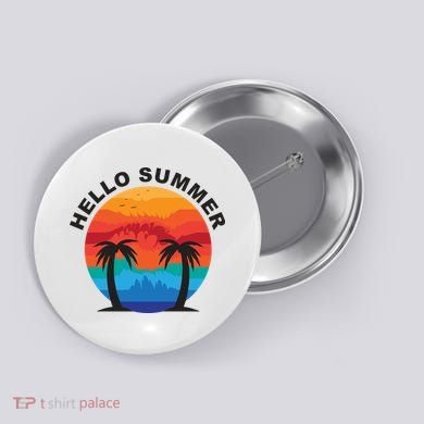 Hello Summer Tropical Sunset Beach Button
