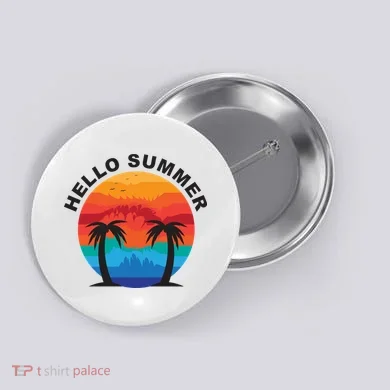Hello Summer Tropical Sunset Beach Button