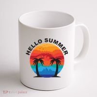 Hello Summer Tropical Sunset Beach Coffee Mug thumb 1