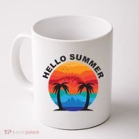 Hello Summer Tropical Sunset Beach Coffee Mug thumb 0