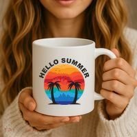 Hello Summer Tropical Sunset Beach Coffee Mug thumb 3