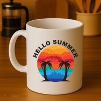 Hello Summer Tropical Sunset Beach Coffee Mug thumb 4