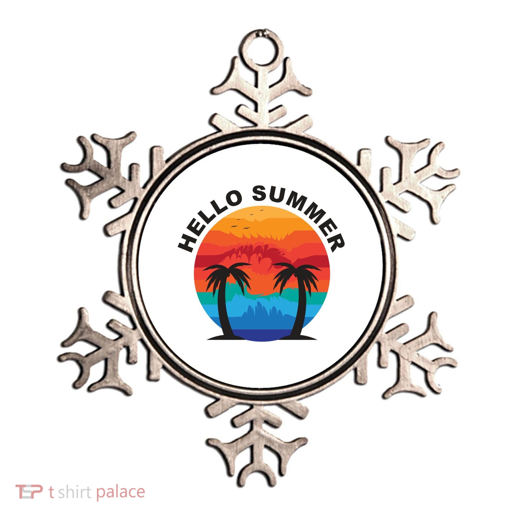 Hello Summer Tropical Sunset Beach Ornament