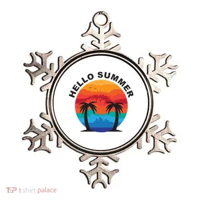 Hello Summer Tropical Sunset Beach Ornament